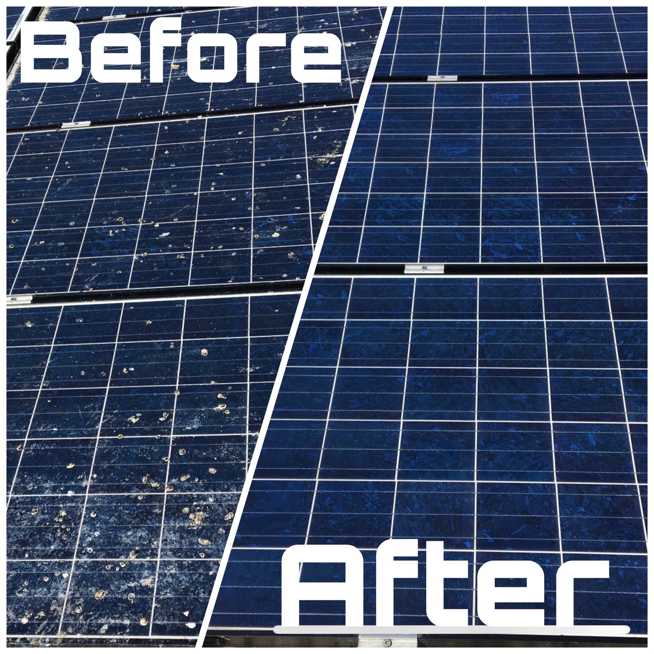 Solar panels before and after cleaning